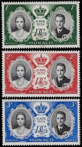 Monaco 1956 Sc 366-68 MH vf Royal Wedding, Prince Ranier & Grace Kelly short set