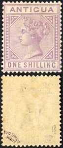 Antigua SG30 1/- Mauve Wmk Crown CA M/M (small tone spot) Cat 160 pounds