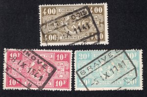 Belgium 1941 4fr, 10fr & 20fr Parcel Post, Scott Q251, Q258-Q259 used