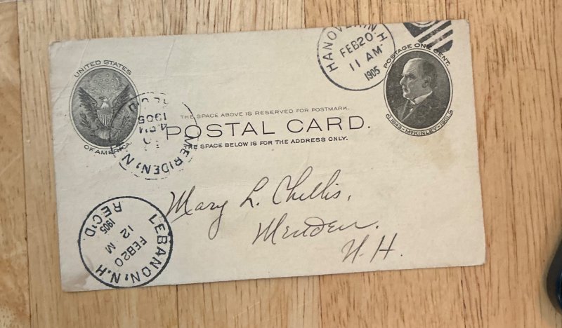 US SCOTT UX 18 1c MCKINLEY HANOVER NH POST MARK CDC RCD LEBANON AND MERIDEN NH