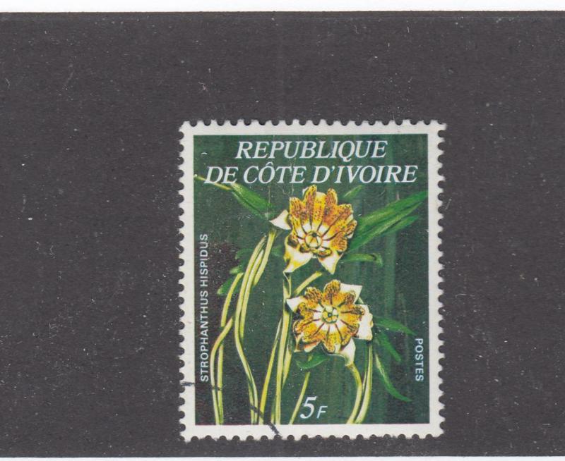 IVORY COAST # 447a VF-LIGHT USED 5f FLOWERS/ORCHIDS CAT VALUE $62