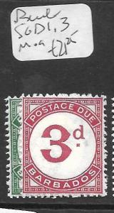 BARBADOS  (PP1405B) POSTAGE DUE SG D 1, 3  MOG