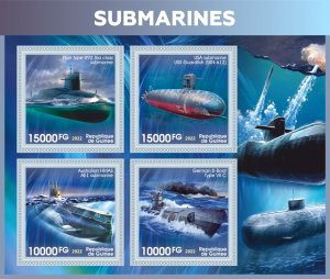 Stamps.Transport. Submarines. Ships 2023 year 1+1 sheets perf Guinea