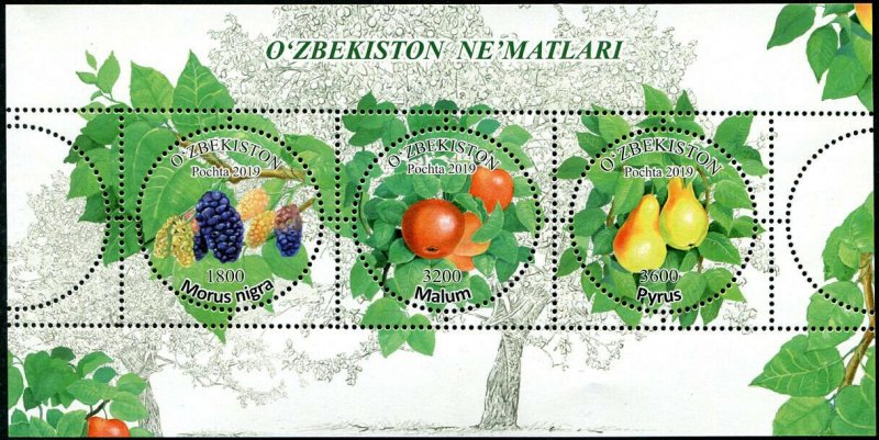 HERRICKSTAMP NEW ISSUES UZBEKISTAN Sc.# 891 Fruits Sheetlet of 3 Different