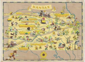 1938 - Cartoon Map of Kansas - Ephemera 1198