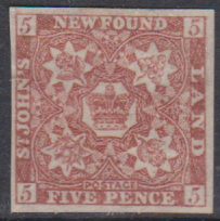 NEWFOUNDLAND 1861 MINT OG 5d RED BROWN SG19a 4 GOOD MARGINS 