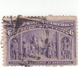 Scott #235 - 6c Purple -  Columbus at Barcelona - Used - SCV - $22.50