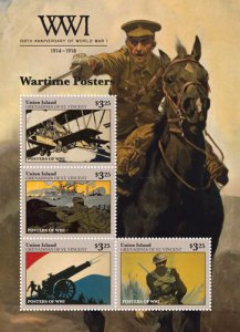 UNION ISLAND 2014 - WORLD WAR I WARTIME POSTERS SHEET OF 4 STAMPS MNH