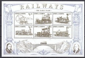 Antigua, Scott cat. 2107 a-f. Early Trains sheet of 6. ^