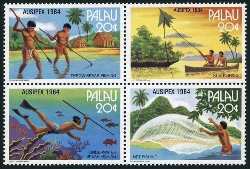 Palau 55-58a, MNH. Michel 55-58 vbl. Methods: Underwater spear fishing, 1984.