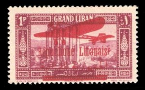 Lebanon #C34var (YT 30b) Cat€180, 1929 1p magenta, red overprint, hinged, s...