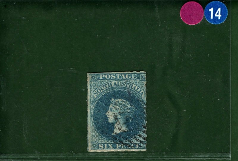 SOUTH AUSTRALIA States QV SG.33 6d Prussian Blue (1869) Used VFU Cat £50 PBLUE14