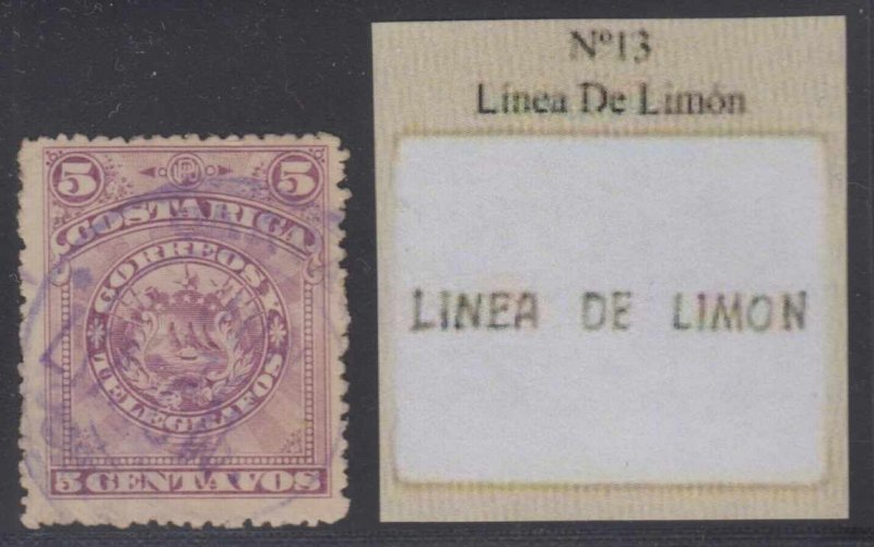 COSTA RICA 1892 RAILROAD TPO Sc 37 CARTAGO Cds & LINEA DE LIMON S/L CANCEL 