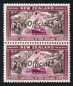 New Zealand Official 1940 SGO145a 4d Centennial JOINED ff in pair VFM