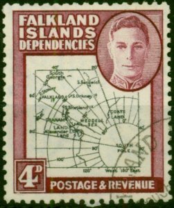 Falkland Island Dep 1946 4d Black & Claret SGG5a 'Gap in 80th Parallel' V.F.U