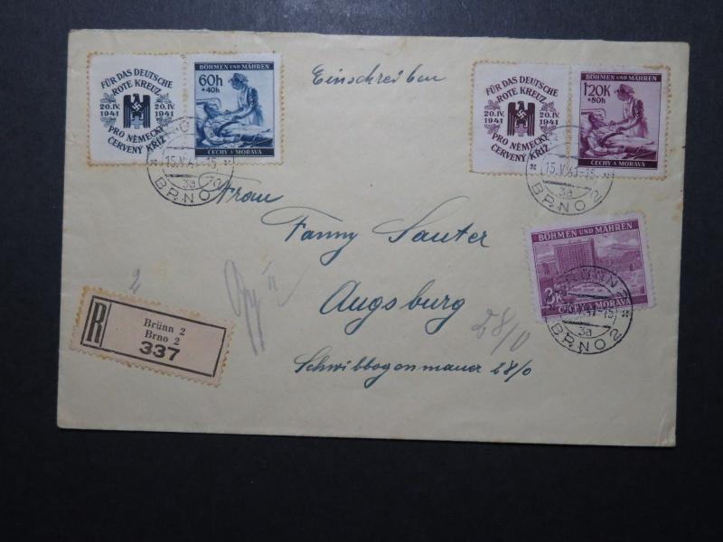 Bohemia Moravia 1941 Registered Cover to Augsburg - Z11051