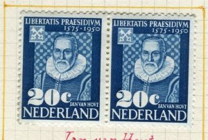 NETHERLANDS; 1950 early Leyden University issue Mint hinged Pair 20c.