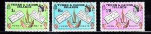 TURKS & CAICOS ISLANDS #175-177  1968  HUMAN RIGHTS     MINT VF NH  a