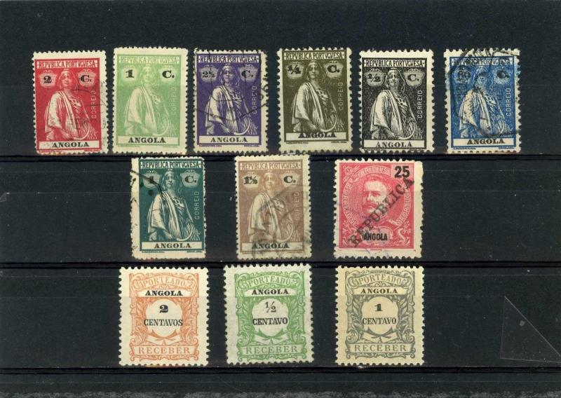   ANGOLA 1911-1921 SMALL COLLECTION SET OF 12 STAMPS MINT & USED, HINGED