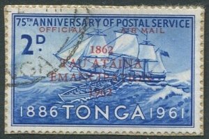 Tonga Official 1962 SGO11 2d ultramarine emancipation ovpt on piece FU