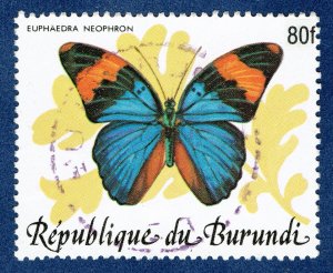 [sto667] BURUNDI 1989 Scott#654F SURCHARGED 80frs BUTTERFLY Used — RARE