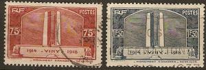 France 311-2 Y&T 316-17Used Canadian War Memorial VF 1936 SCV $11.50