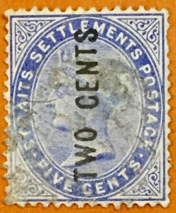 Malaya Straits Settlements 1884 QV 2c on 5c Used SG#76 M2076