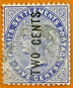 Malaya Straits Settlements 1884 QV 2c on 5c Used SG#76 M2076 