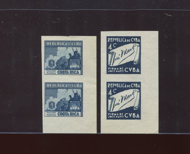 CUBA 346P & 347P 1937 4c Costa Rica and Cuba Imperf Blue Plate Proof Stamp Pairs