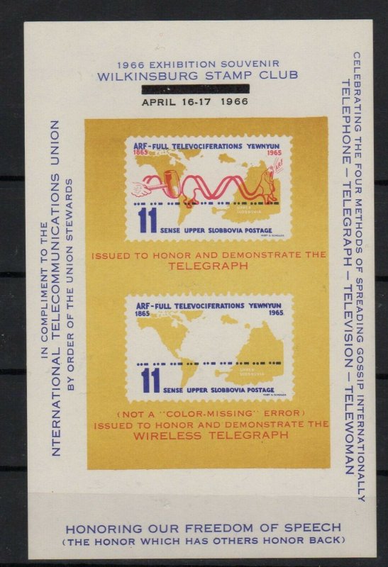 USA Wilkinsburg PA Stamp Club 1966 Expo Souvenir Sheet Telecom Union Yellow -SR 