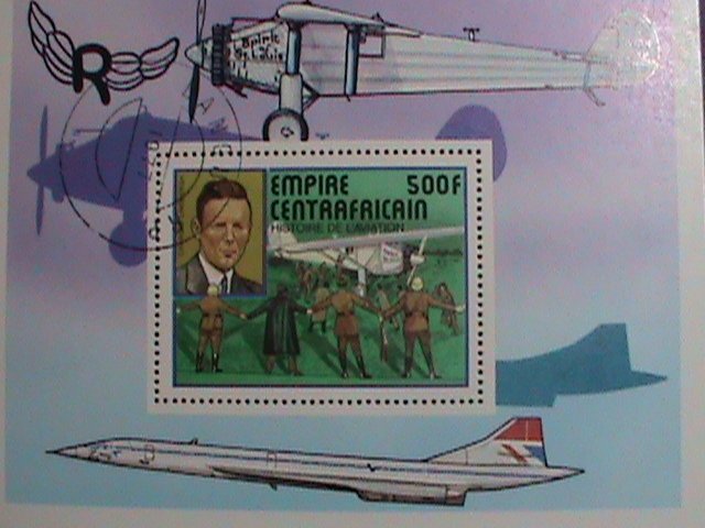 ​CENTRAL AFRICA-1977- CHARLES LINDBERGH & SPIRIT OF ST.LOUIS-CTO S/S VERY FINE