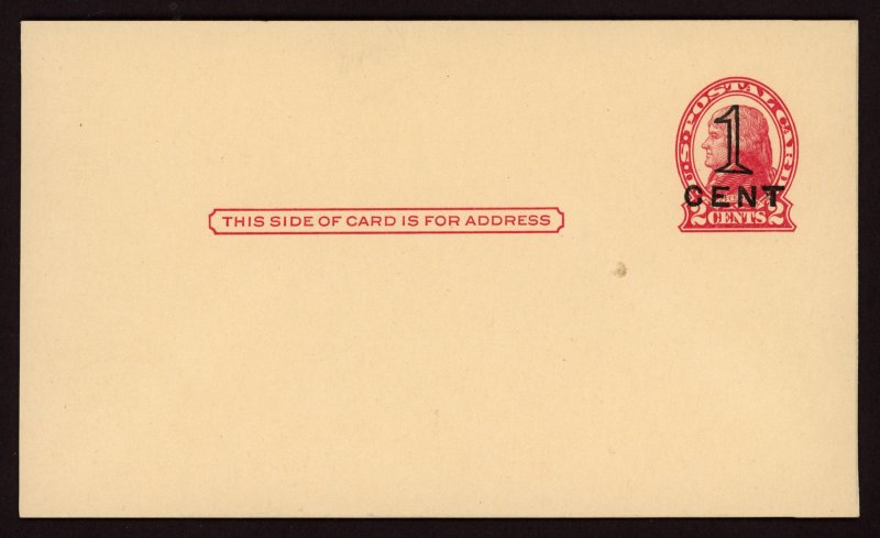 Scott #UX35, Mint Postal Card, 2 Line, Press Printed Surcharge, SCV $225 (47133)