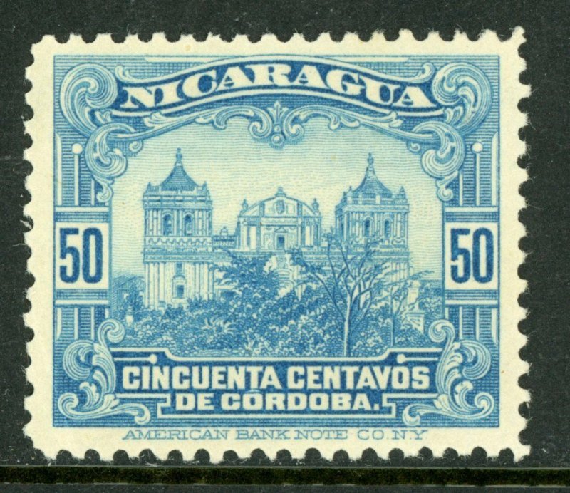 Nicaragua 1914 Cathedral 50¢ Light Blue Rotary Printing Mint M465