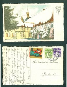 Denmark. 1932 Christmas Card. Seal + 5 + 7 Ore Hedensted. Church,Old Houses.