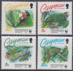 CAYMAN ISLANDS Sc # 668-71 CPL MNH SET of 4 DIFF PARROTS - WWF