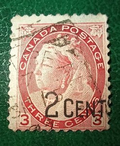 CANADA 1899 Stamp Major Shift ERROR on Surcharge 2c on 3c QV NH