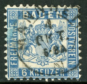 Germany States 1863 Baden 6 Kr Blue Perf 10 Scott #16a VFU G421