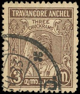 TRAVANCORE (INDIAN STATE) Sc 39 USED - 1939 3ch Sir Bala Rama Varma