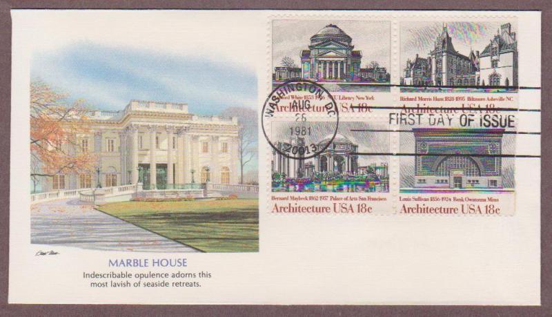 US # 1928 - # 1931 , American Architecture on 1 Fleetwood FDC - I Combine S/H