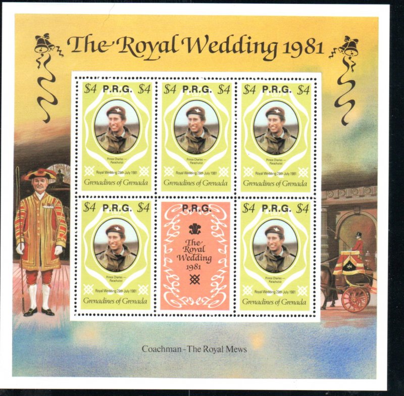 GRENADINES 1981 ROYAL WEDDING $4 M/SHEET WITH RPG OVERPRINT