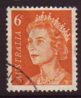 Australia 1970 Sc#401A, SG#387a 6c Orange Queen Elizabeth USED-VF.