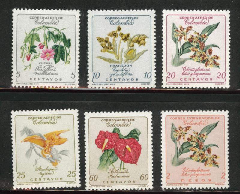 Colombia Scott C420-425 MH* 1962 Flower Airmail set