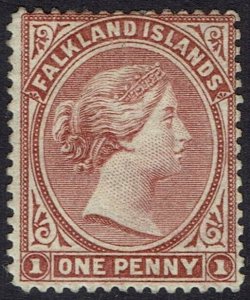 FALKLAND ISLANDS 1885 QV 1D WMK CROWN CA SIDEWAYS