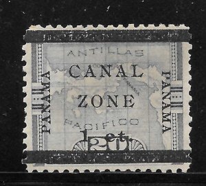 Canal Zone Scott 16b Unused H - 1906 1c on 20c Panama Surcharged, Type c