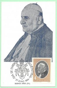 6/27/1964 Argentina Pope John XXIII FDC Maximum Card