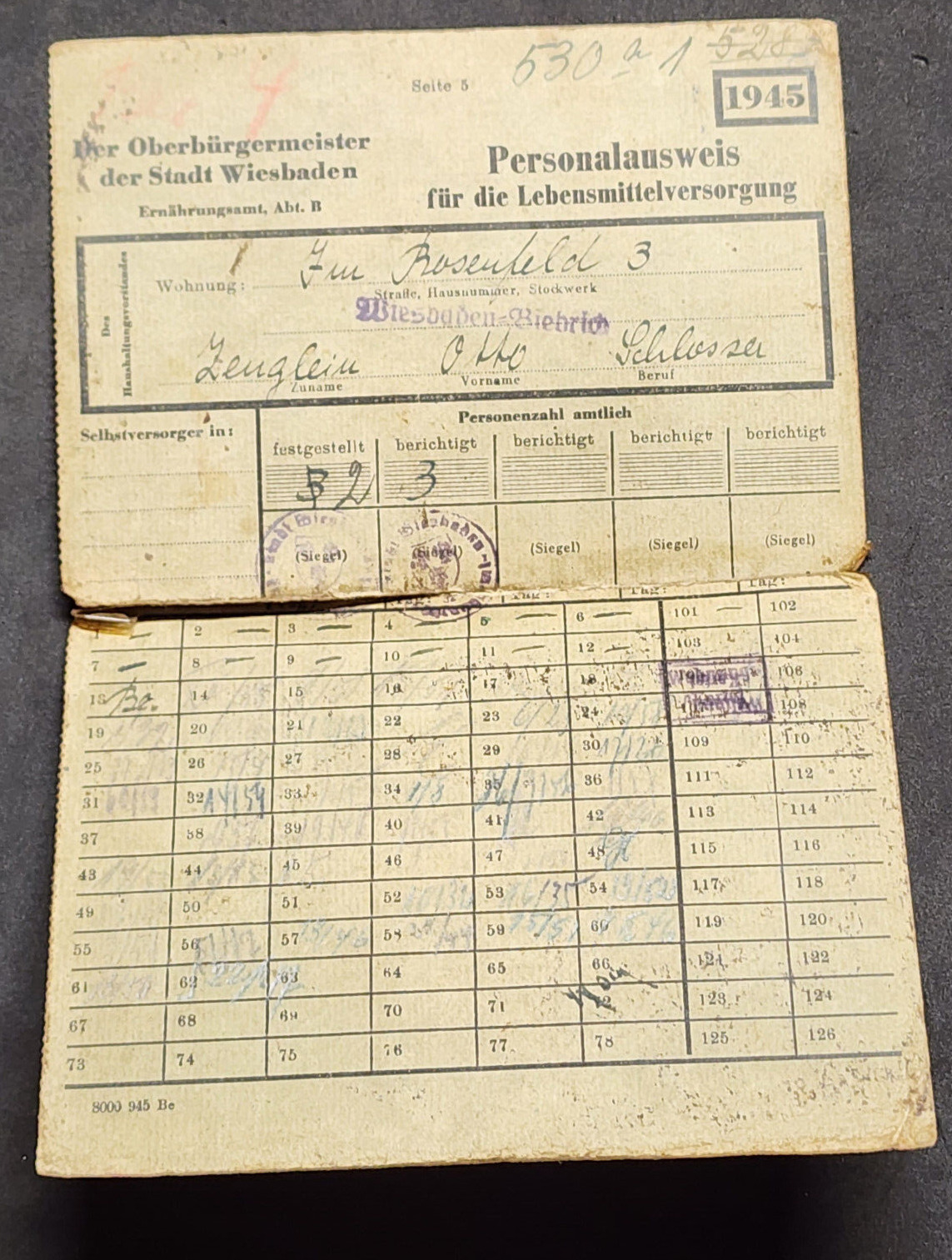 WW2 WWII German wartime Personal Ausweis food supply rations card ...