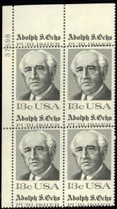 1700 Misperforated ERROR Plate Block - Unique 13¢ Adolph S. Ochs - Stuart Katz