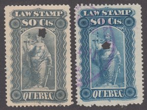 Canada Revenue QL40, QL41 Used Quebec Law Stamps