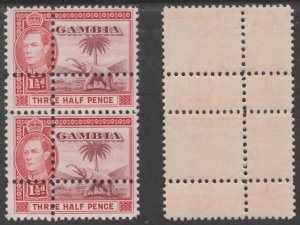 GAMBIA 1938 KG6 1.5d vert pair with DOUBLE PERFORATIONS