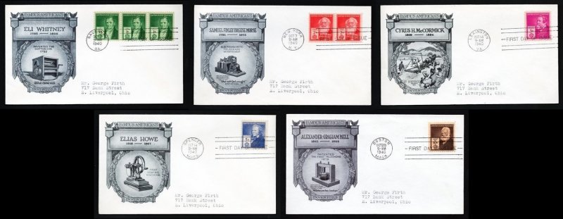 # 889 to 893 First Day Covers with Historic Arts/Aristocraft cachet dated 1940